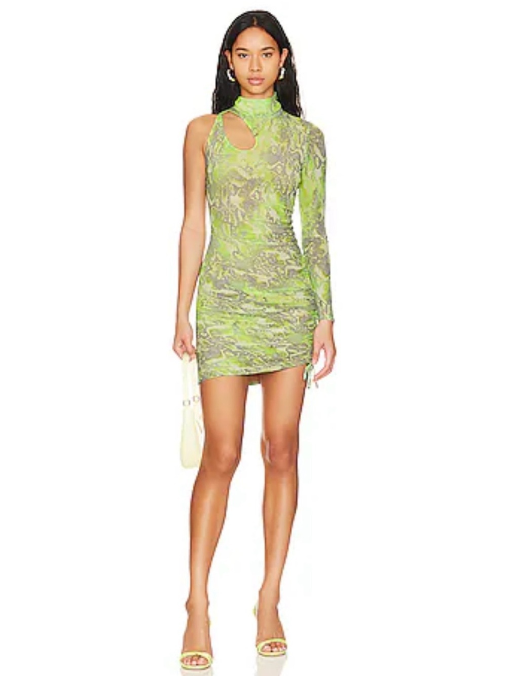 AFRM Elio Mini Dress in Lime Abstract Snake
